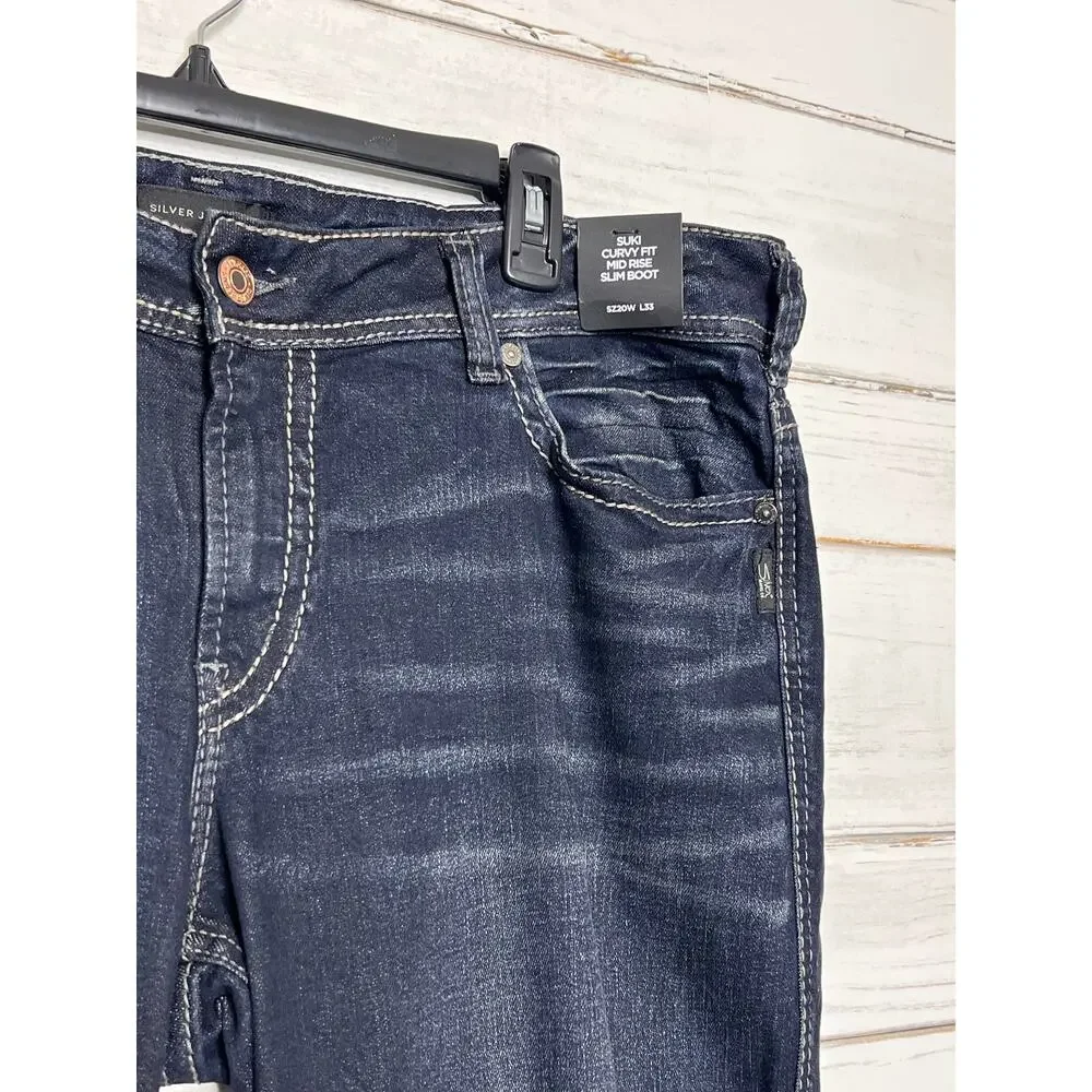 Silver Jeans Suki Slim Boot Power Stretch Jeans Plus Size 20W Dark Wash